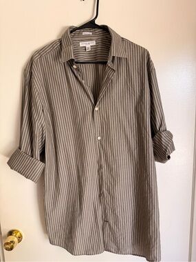 Banana Republic Taupe and White Striped Button-Down Shirt